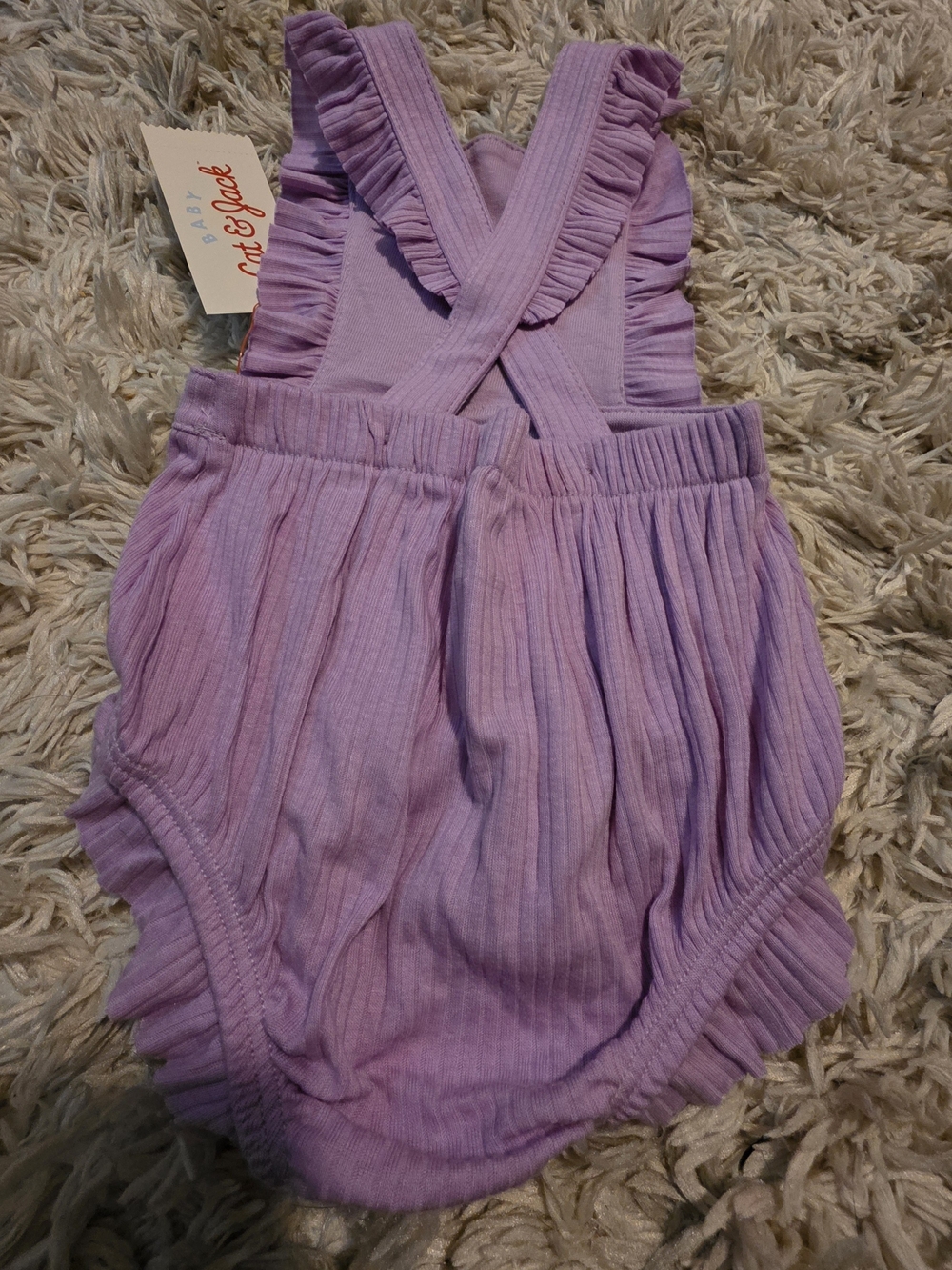 Cat & Jack Lavender Ruffle Ribbed Baby One-Piece - Picture 2 of 2